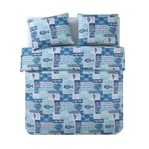 Patchwork Sea Life Reversible Quilt Set Blue