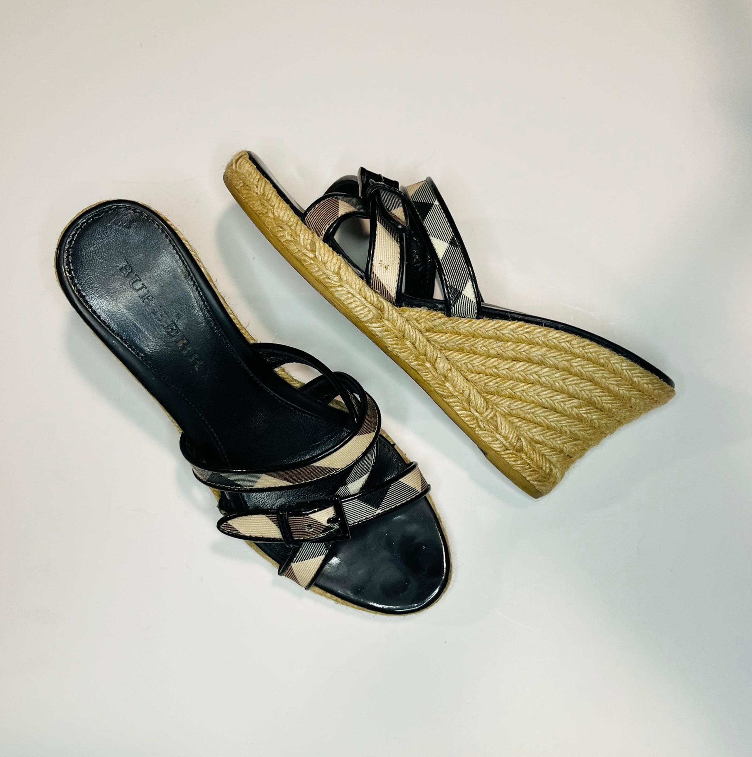Burberry Women’s Beautiful Nova Check Pattern Espadrille Leather Heels Size 38