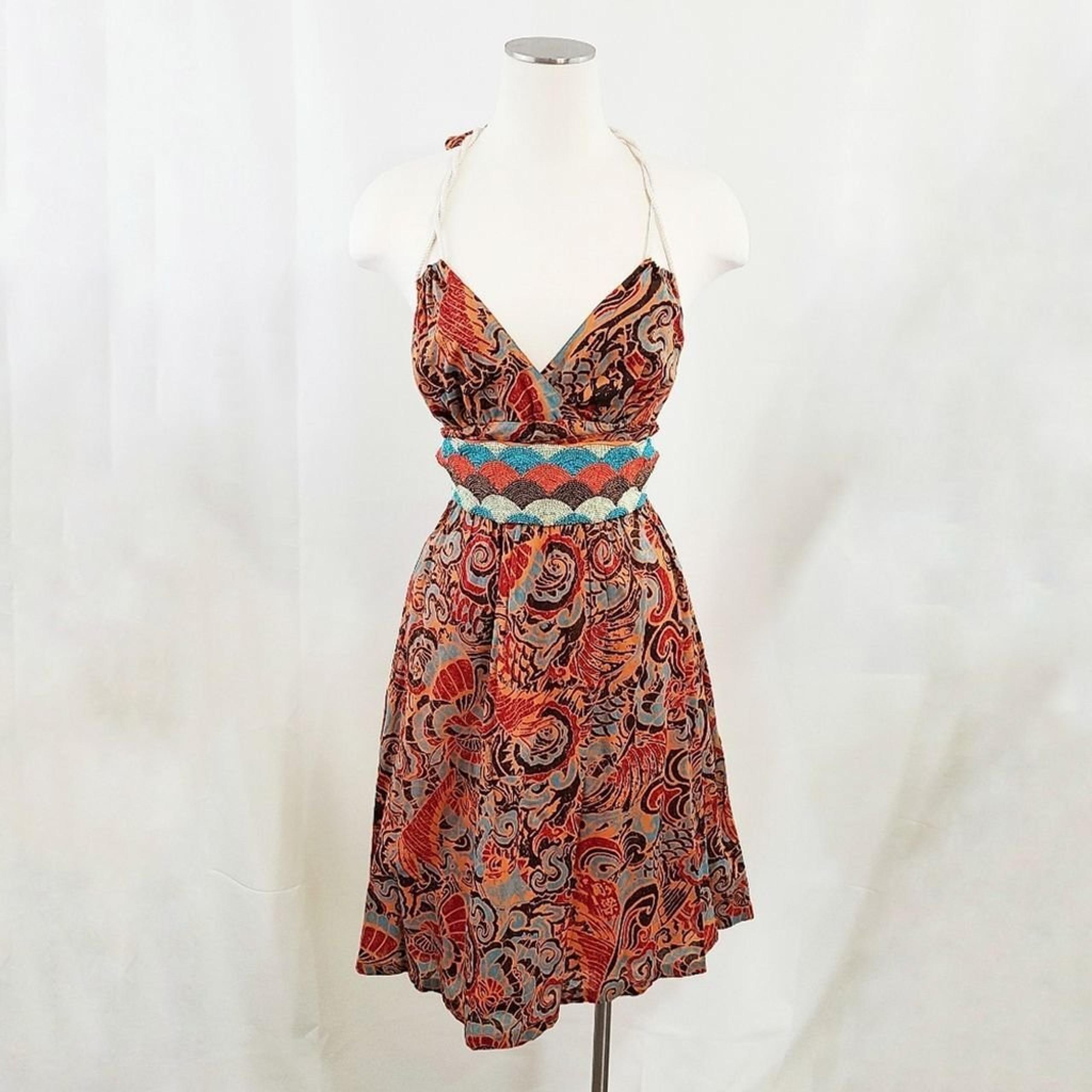 Anthro Moulinette Soeurs Island Holiday dress tropical orange batik dress size 8