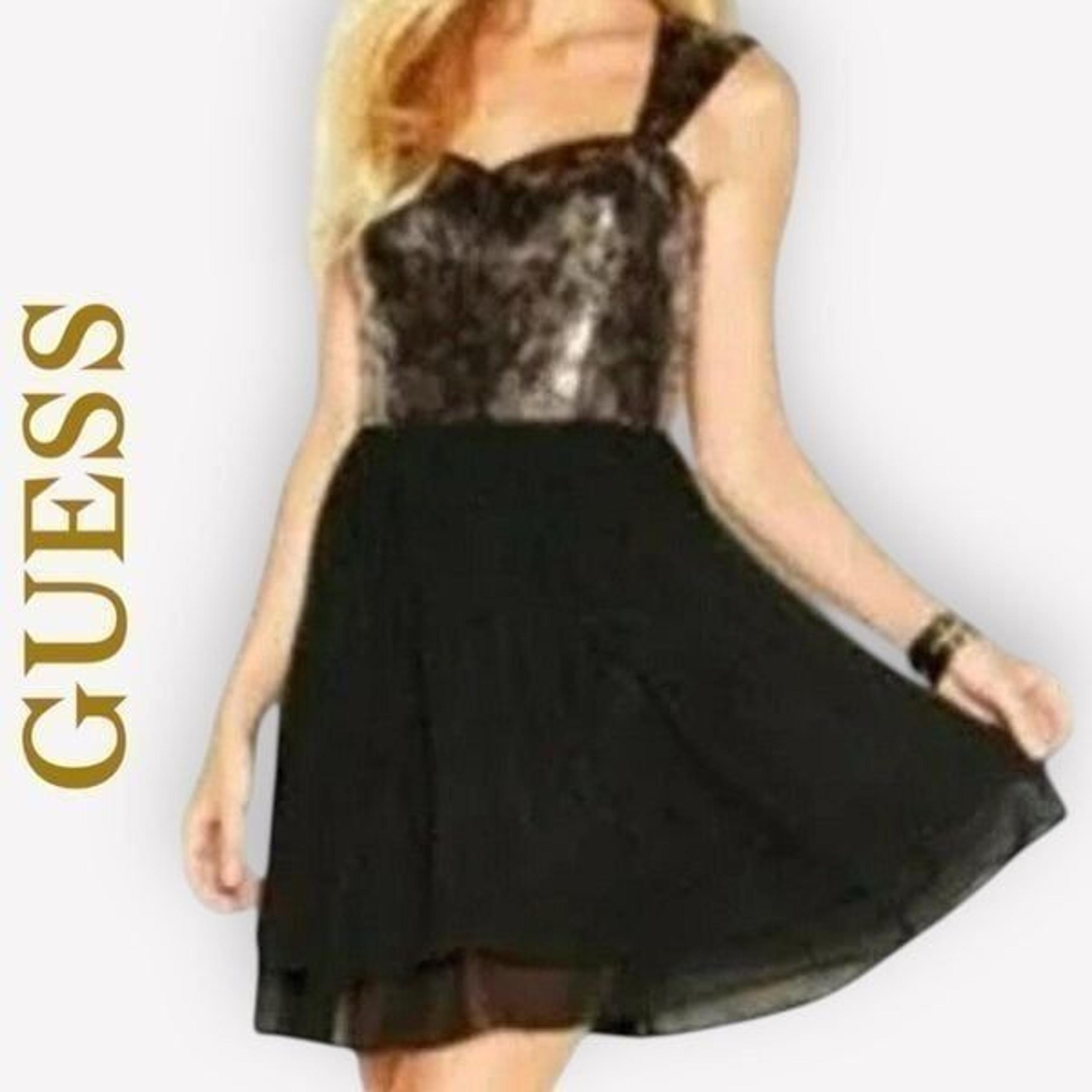 GUESS Black With Gold Sequin Chiffon  Aurelia Cocktail Dress NWT Size 2