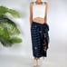 Vintage Blue Floral Bohemian Beachy Boho Hippie Fringe Sarong Wrap Skirt / OS