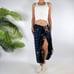 Vintage Blue Floral Bohemian Beachy Boho Hippie Fringe Sarong Wrap Skirt / OS