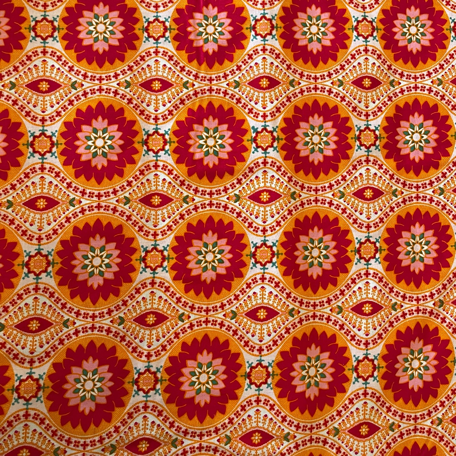 Bohemian Orange Floral Cotton Fabric