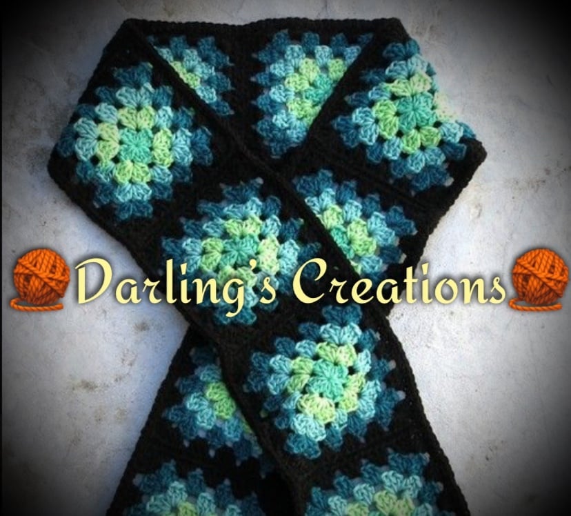 Handmade Crochet Granny Square Scarf.