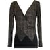 Vintage Tadashi Shoji Deep V Neck Shimmery Black Gown L 12