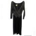 Vintage Tadashi Shoji Deep V Neck Shimmery Black Gown L 12