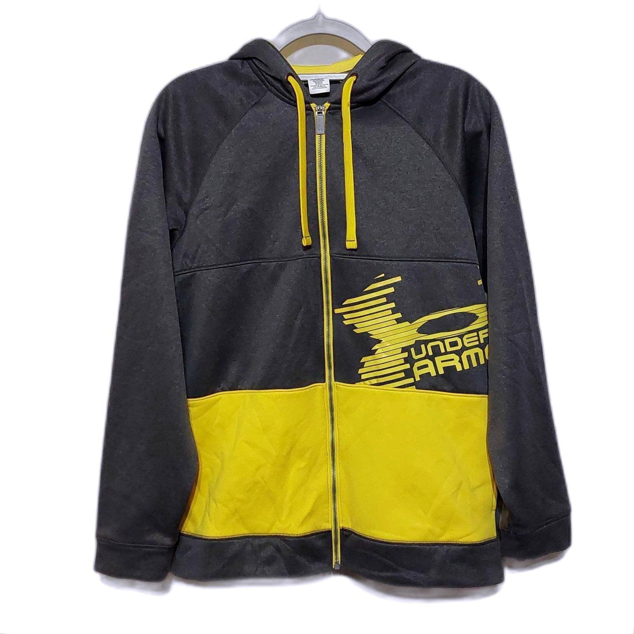 UNDER ARMOUR ALTERNATOR LOOSE FIT GRAY YELLOW FULL ZIP HOODED JACKET MENS SMALL