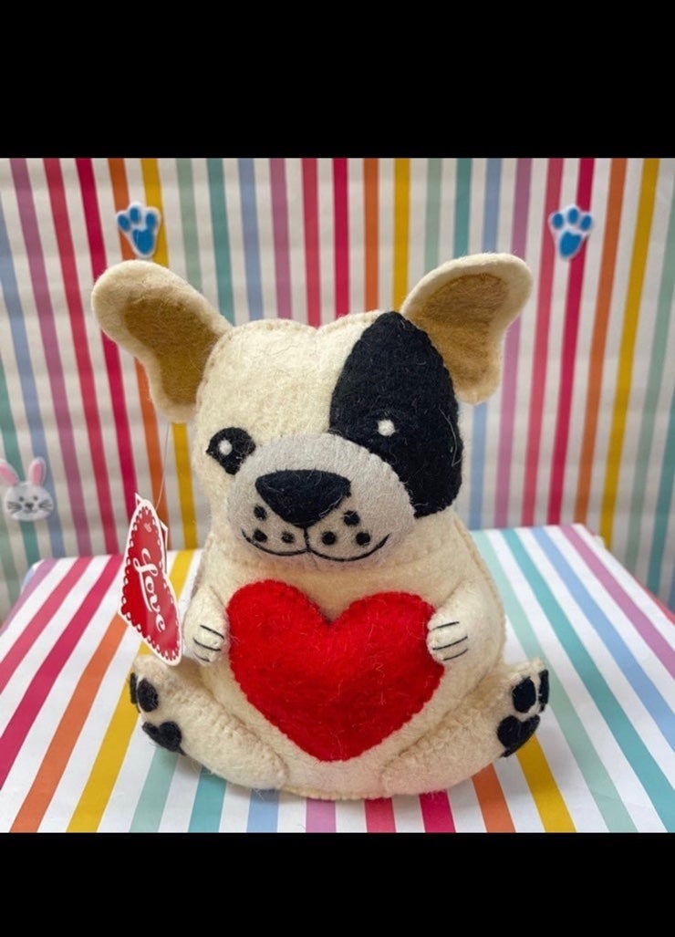 Frenchie French Bulldog Valentine Heart Wool Plush Decor