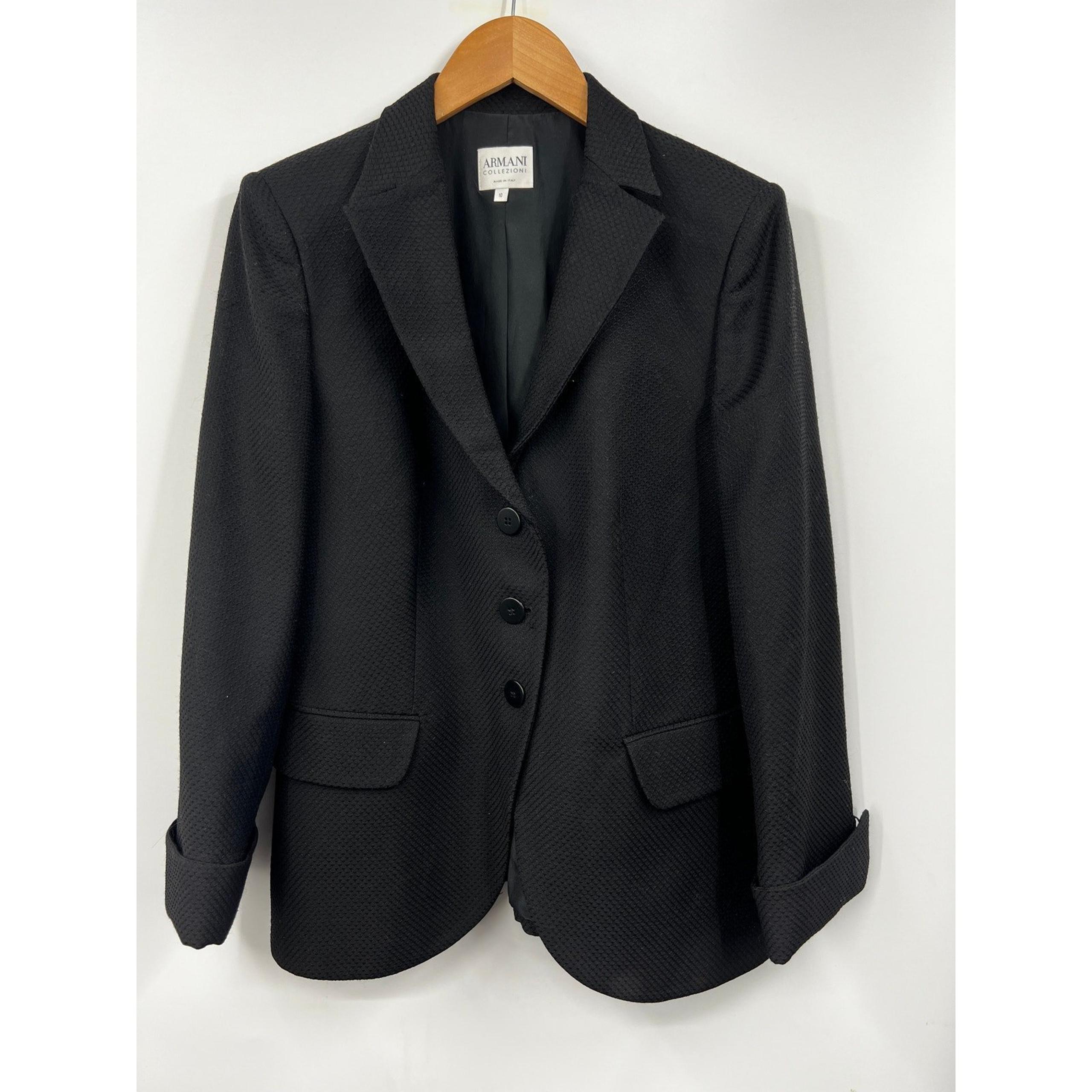 Armani Collezioni Blazer Womens Black Wool Mohair Single Breasted Jacket Size 10