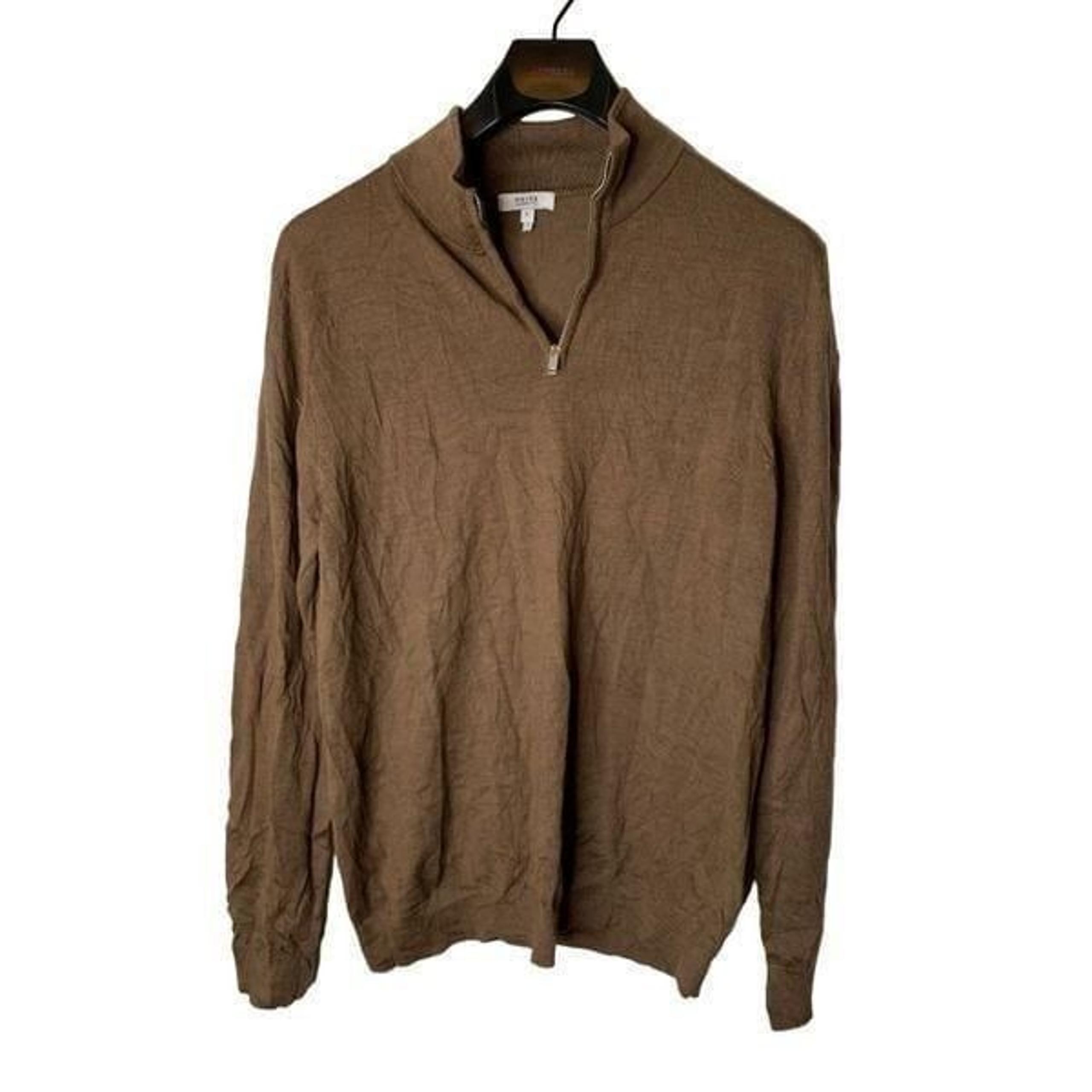 Reiss 100% merino wool 1/4 zip pullover long sleeve brown men's size large