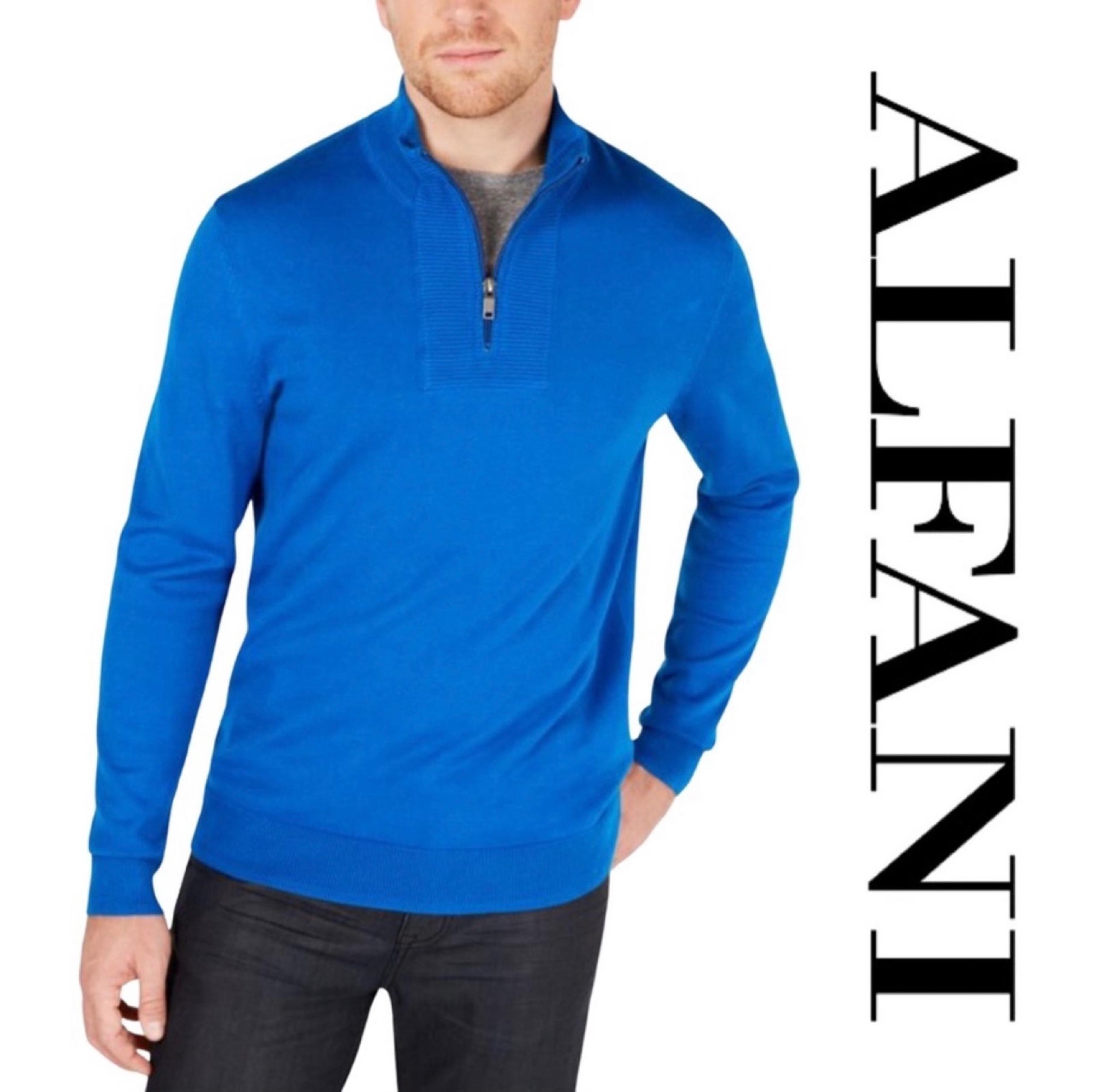 NWT Alfani Men's Quarter-Zip Ribbed Placket Sweater Black Size L
