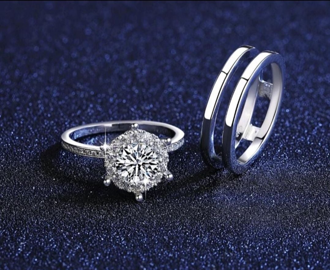 *BIG SALE* Real Moissanite Wedding Ring and band set size 6