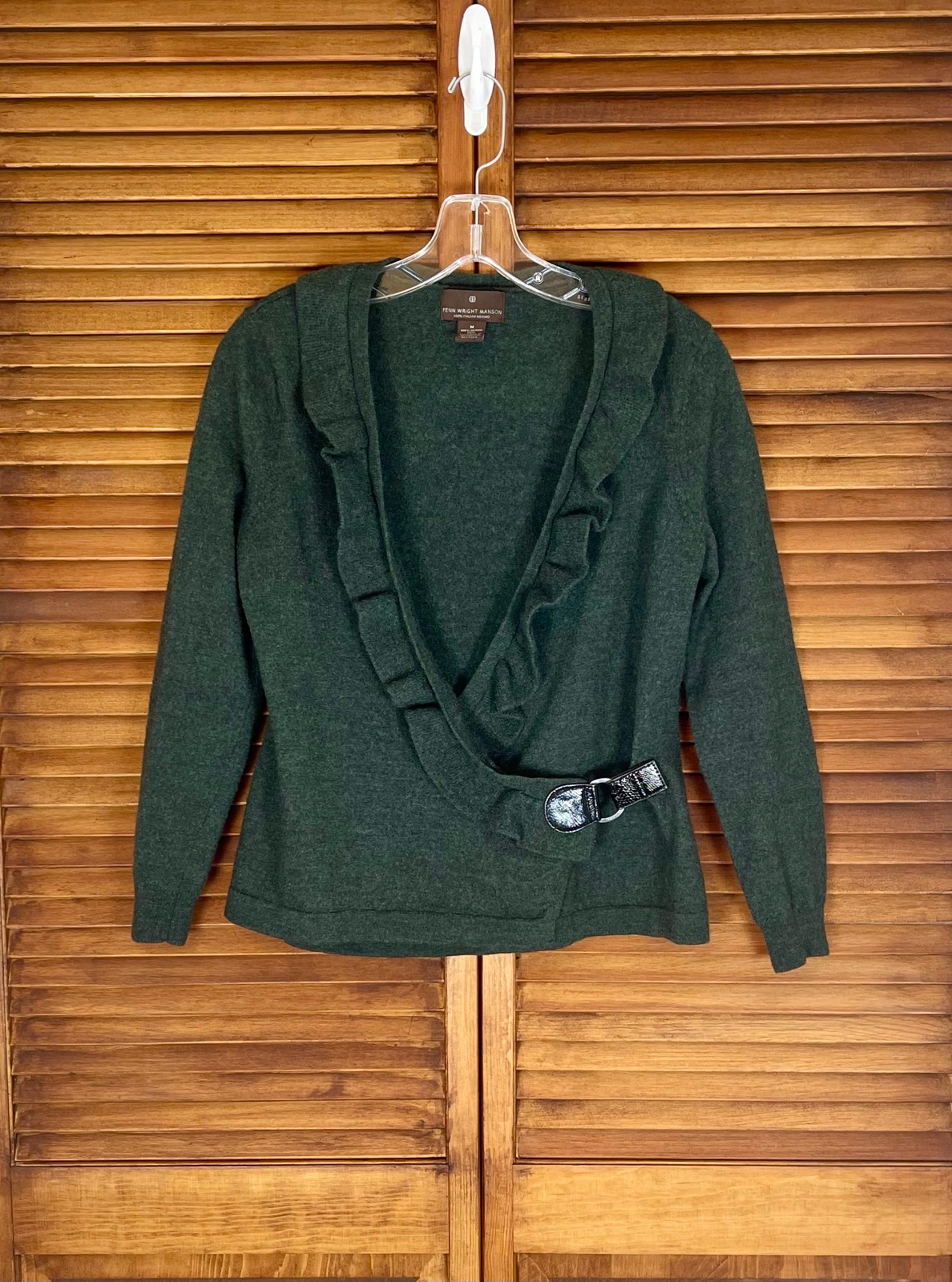 Fenn Wright Manson 100% Merino Wool Ballerina Ruffle Faux Wrap Sweater Sz Md