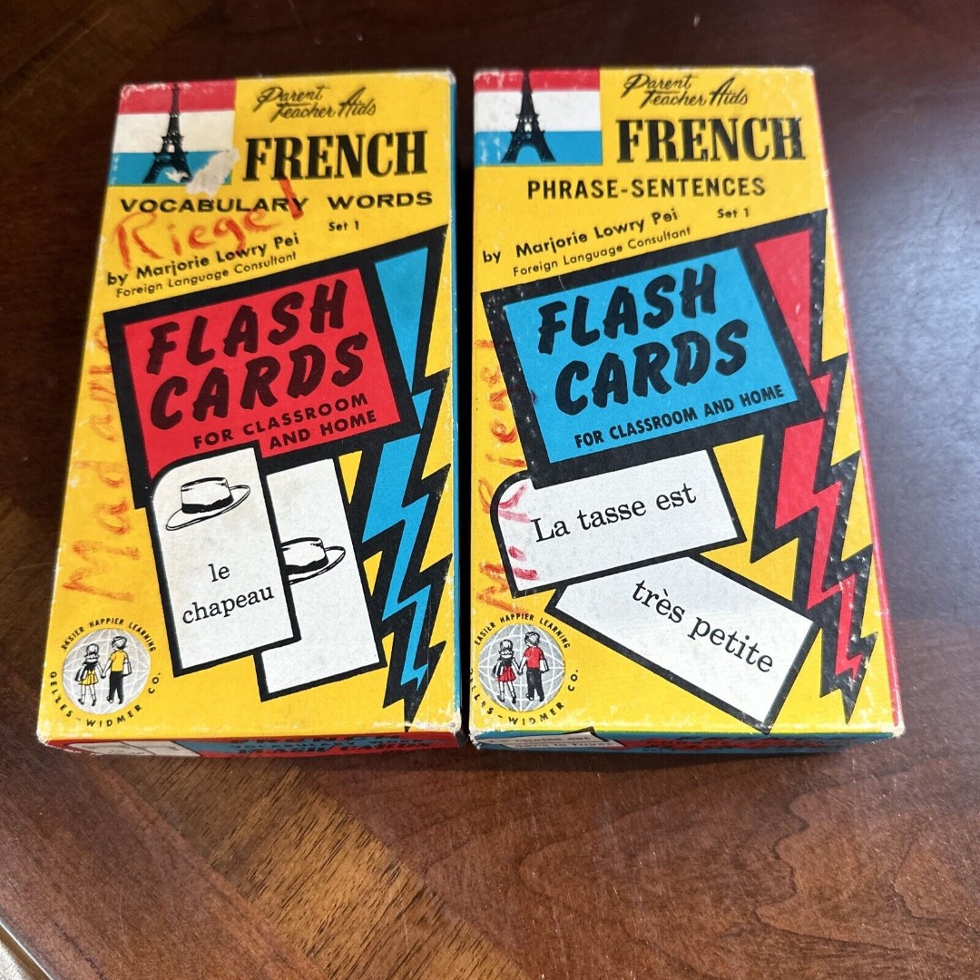 1959 French Phrase Sentences Vocabulary Flash Cards Gelles Widmer Teacher Aid