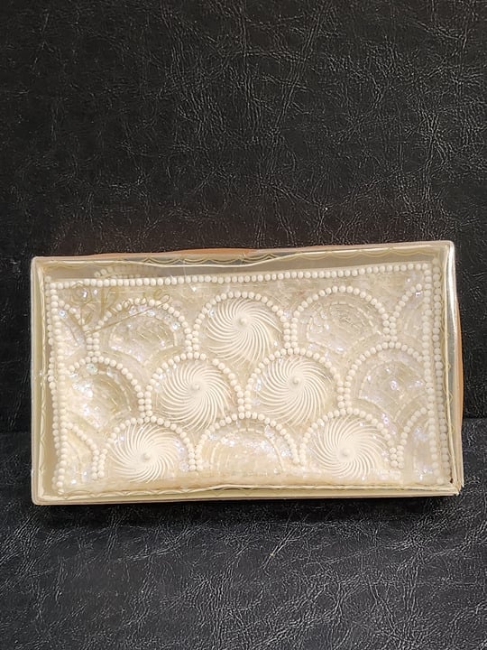 La Regale LTD Iridescent Sequins And White Beaded Clutch Inbox