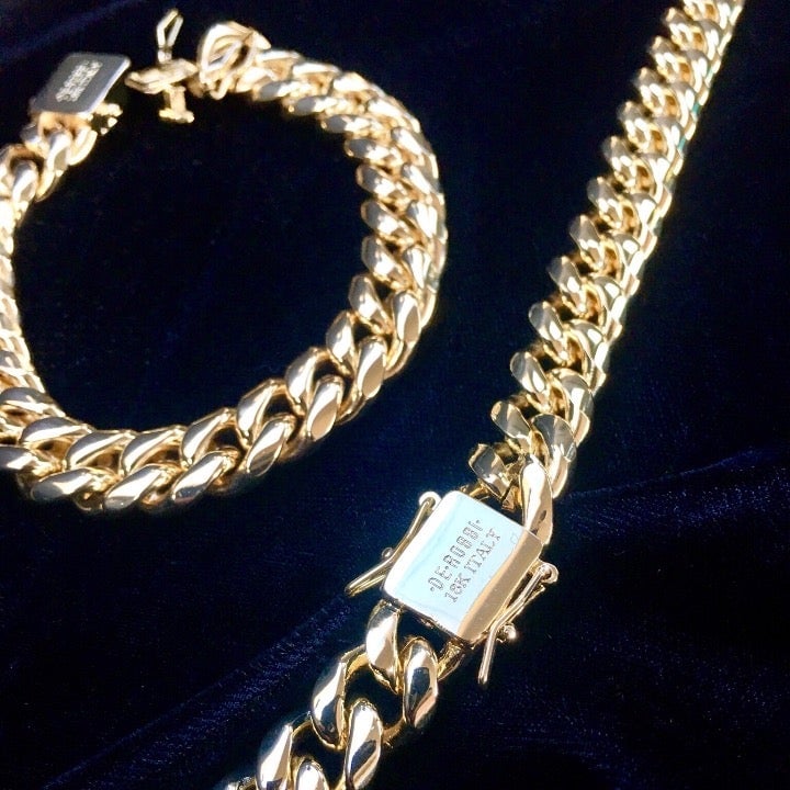 CUBAN LINK 18K GOLD NEW CHAIN SET ITALY