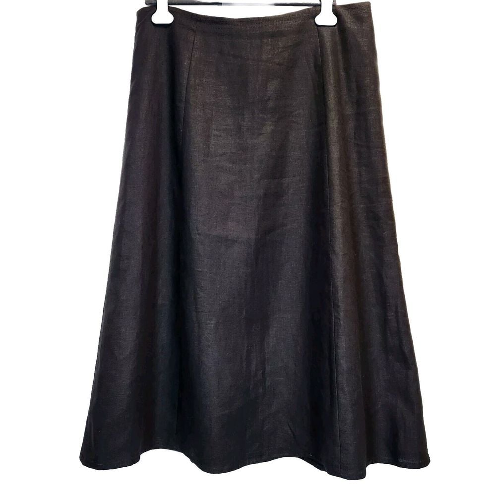 Talbots Linen Skirt Size 16 Black A-Line Lined Maxi Length Zip Closure Lagenlook
