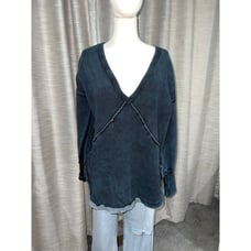 Free People Acid Wash V-Neck Sweatshirt Size Large