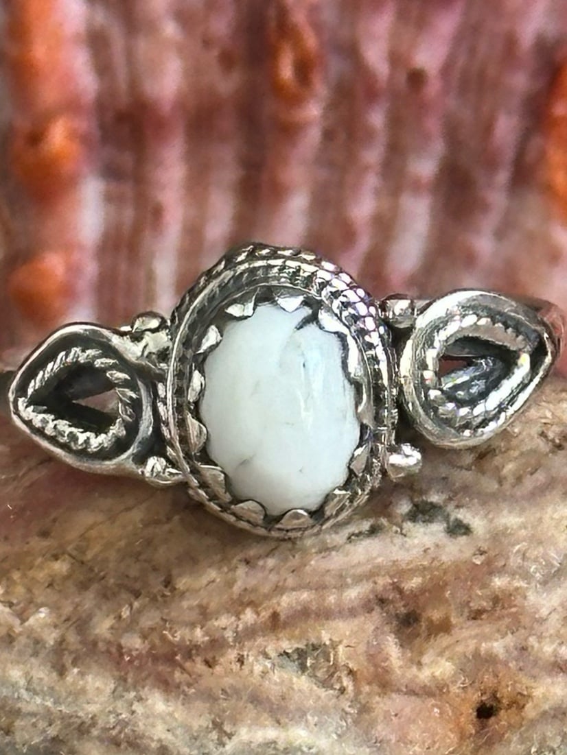 White Buffalo Dainty Southwestern Sterling Silver Ring