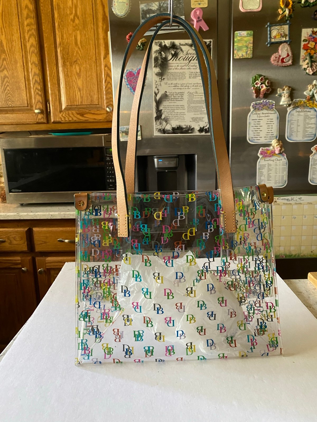 DB IT Acrylic Clear 1975 Multi Color Monogram Lunch, Beach,Shopper, Tote