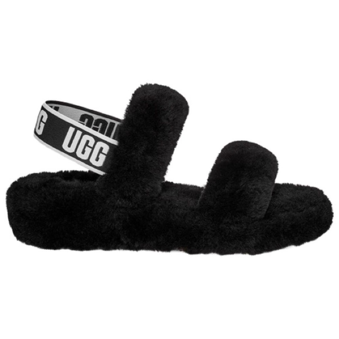UGG Oh Yeah Slide baby black fur sandals slippers size 6 shoes girl