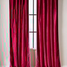 Anthropologie Adelina Piped Velvet Woven Curtain In Wine & Sky Blue 84”x50” NWT