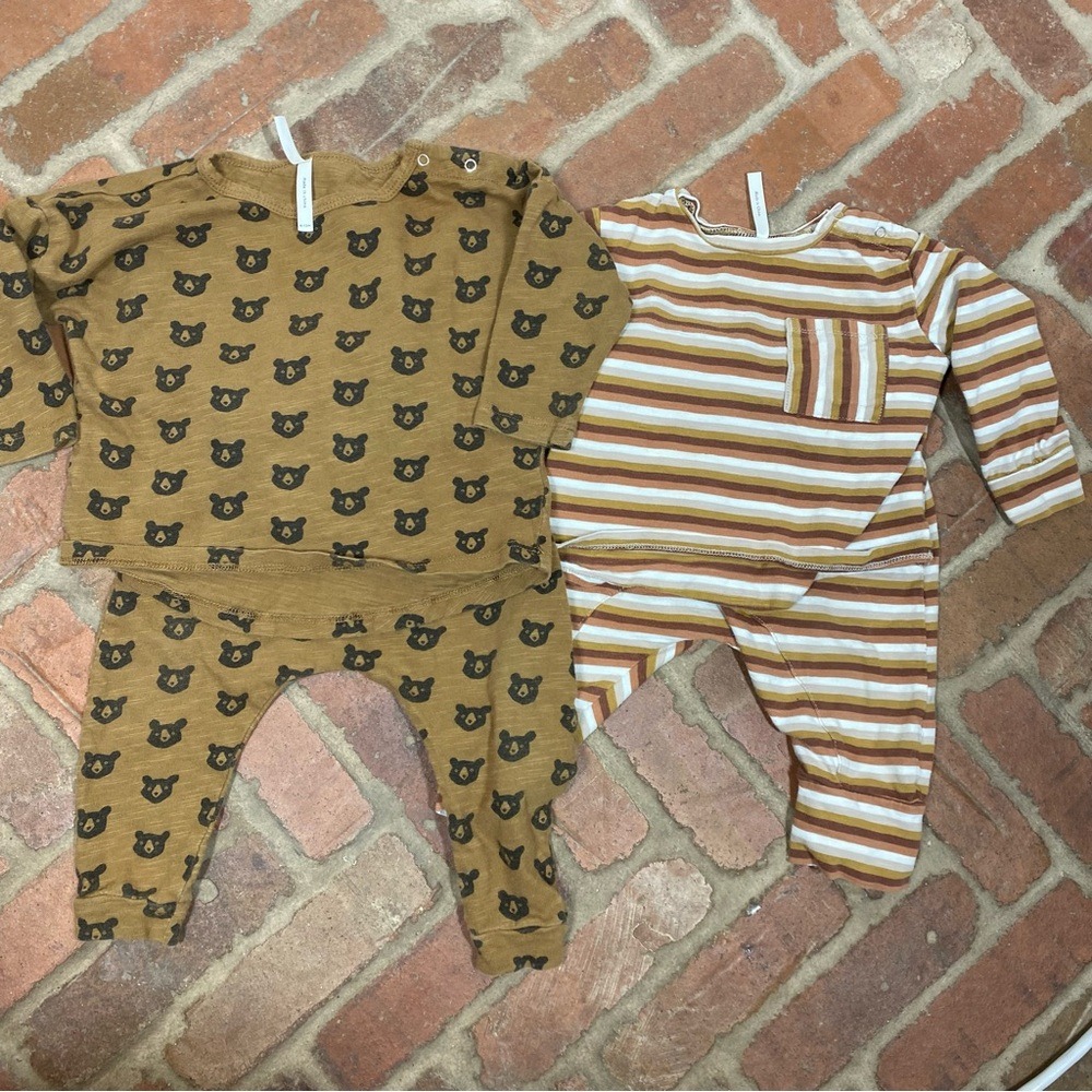 Rylee + cru Brown Bear Print and Striped outfit sets size 6-12 months