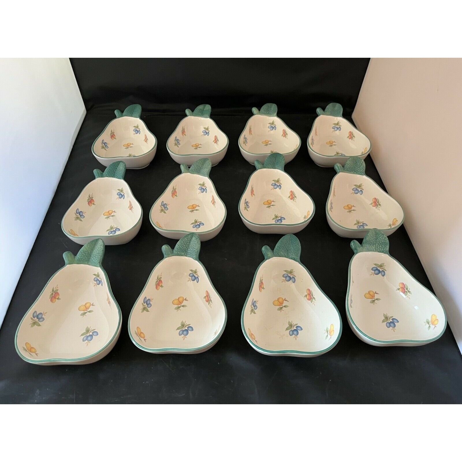 CERAMIC POTTERY PEAR BOWL SET (12) WHITE PEAR SHAPED 12.5