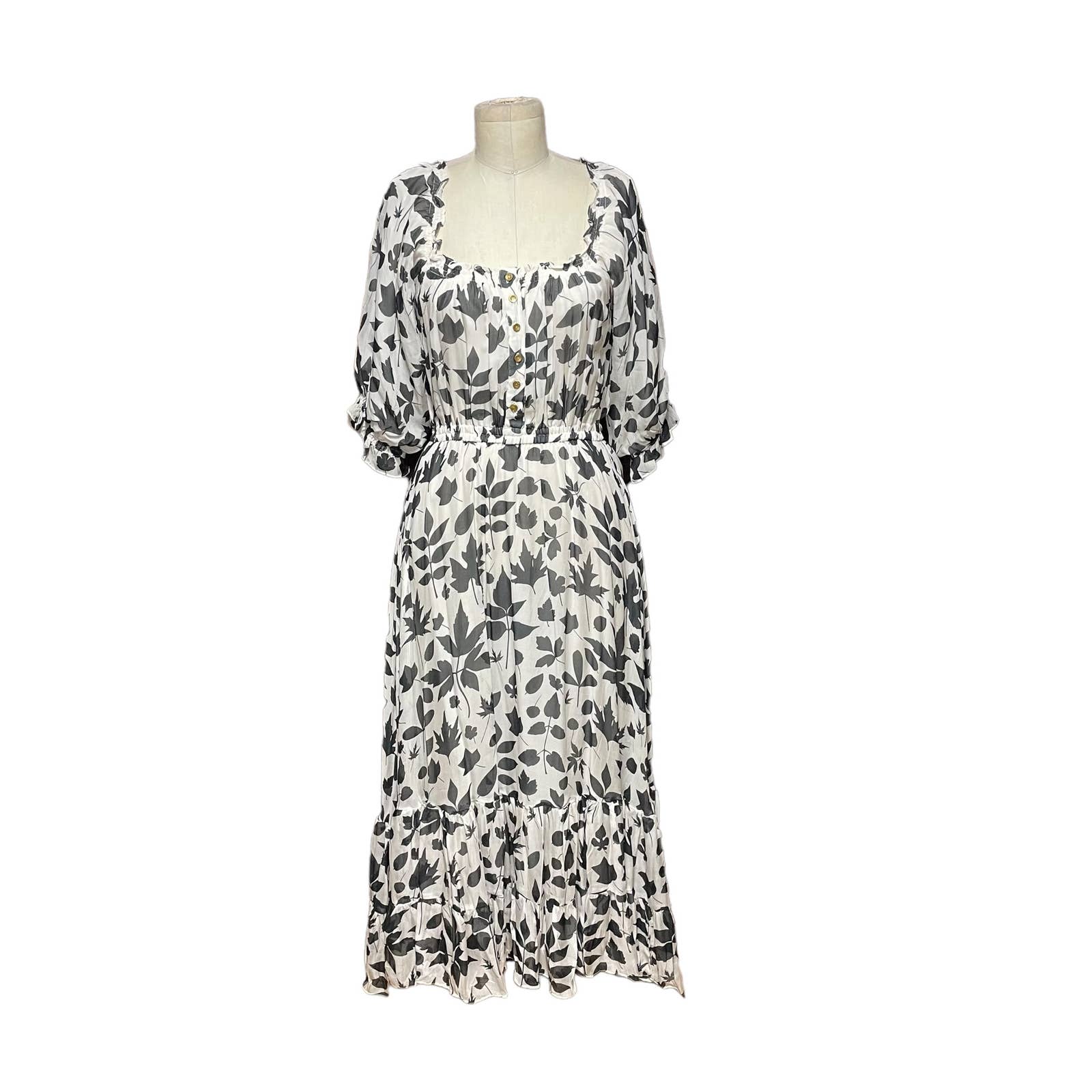 Carolina K for Free People Alexa Maxi Dress White Black Leaves Size Small