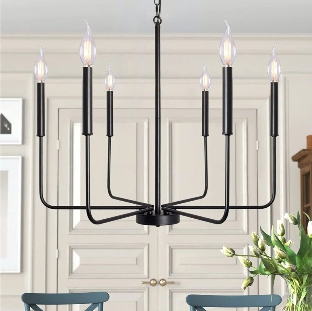 Black Chandelier, 6-Light Farmhouse Chandelier for Dining Room Lighting...