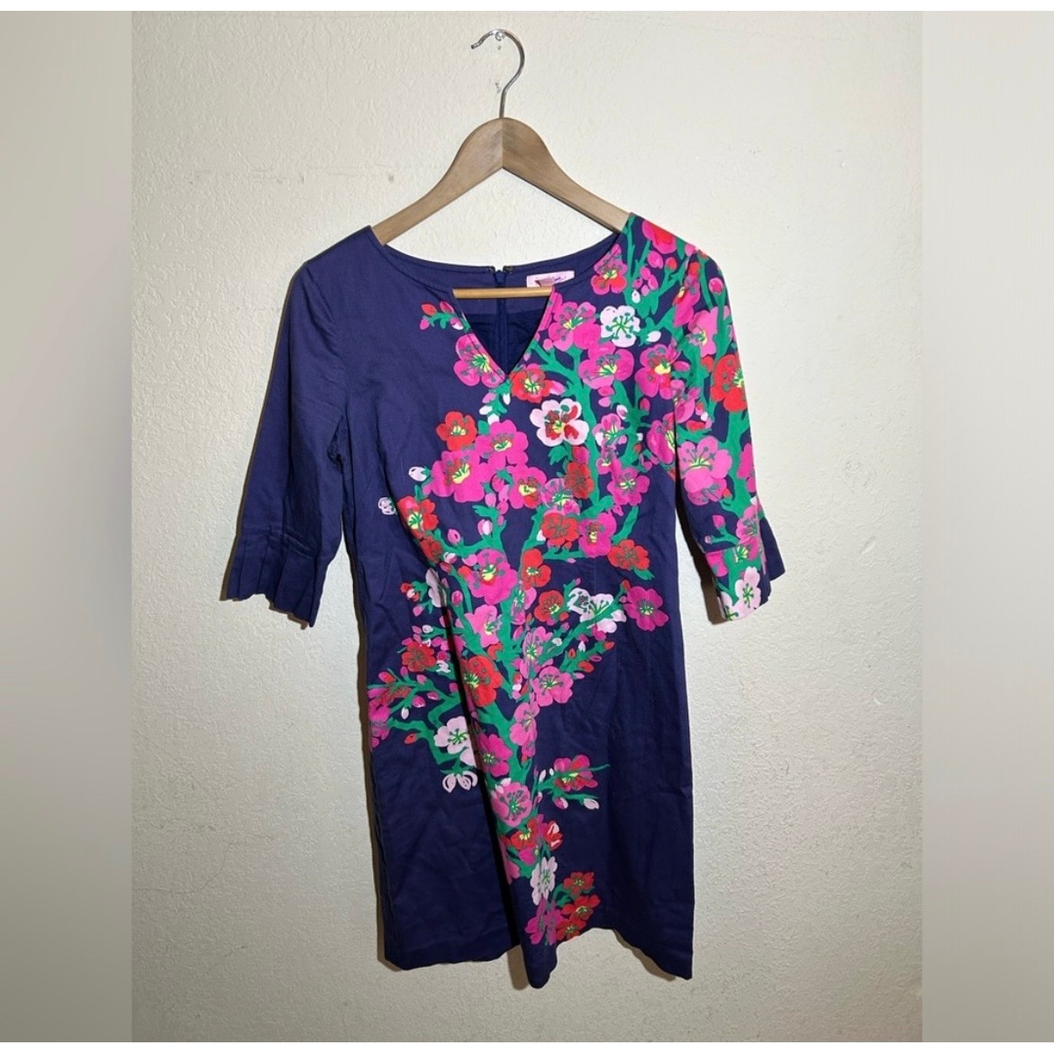 Lilly Pulitzer Dark Blue Floral Summer Knee Length Dress Size 4