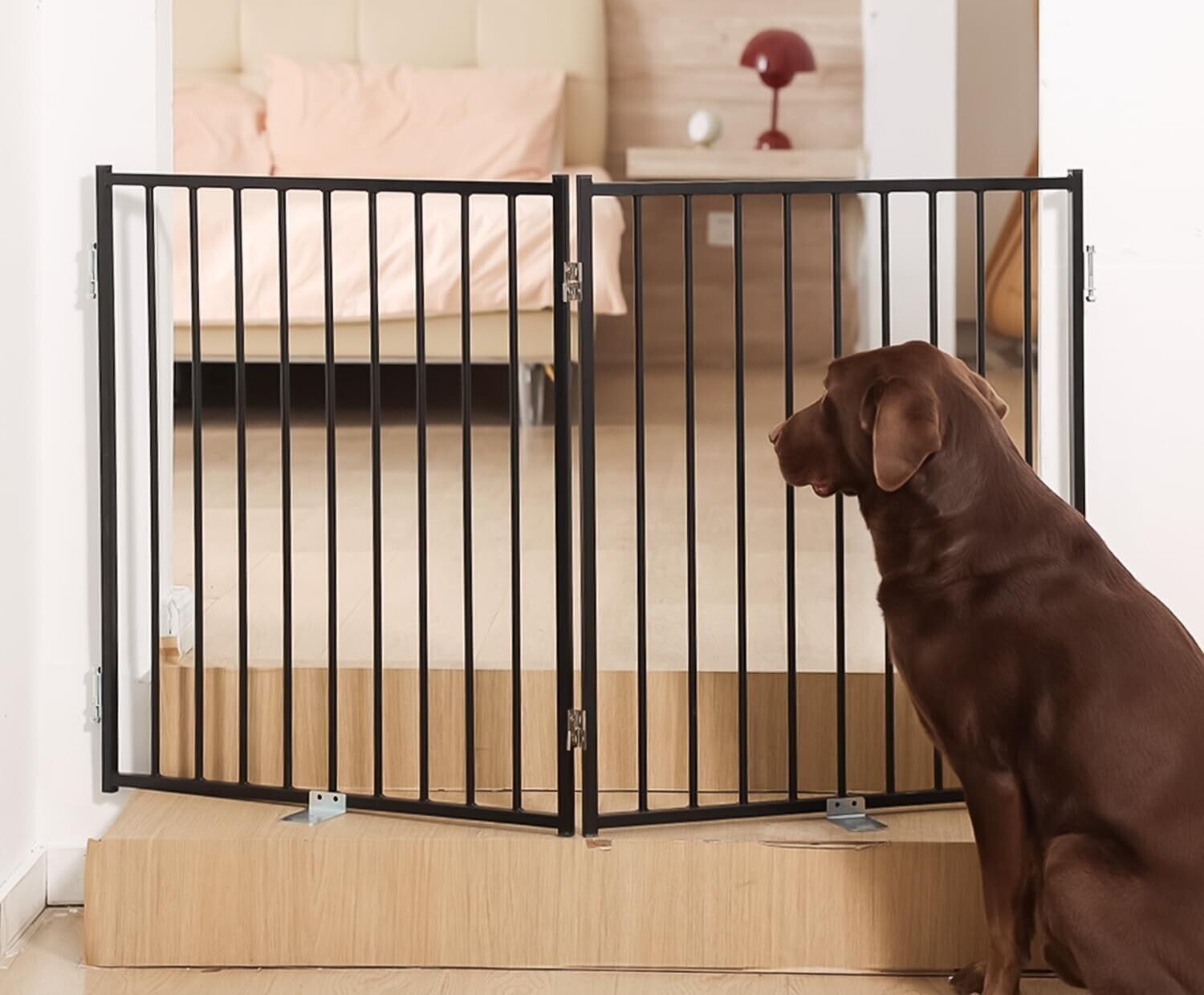No Pawblems Free Standing Dog Gate with Door, 30'' Tall Foldable Dog Fence