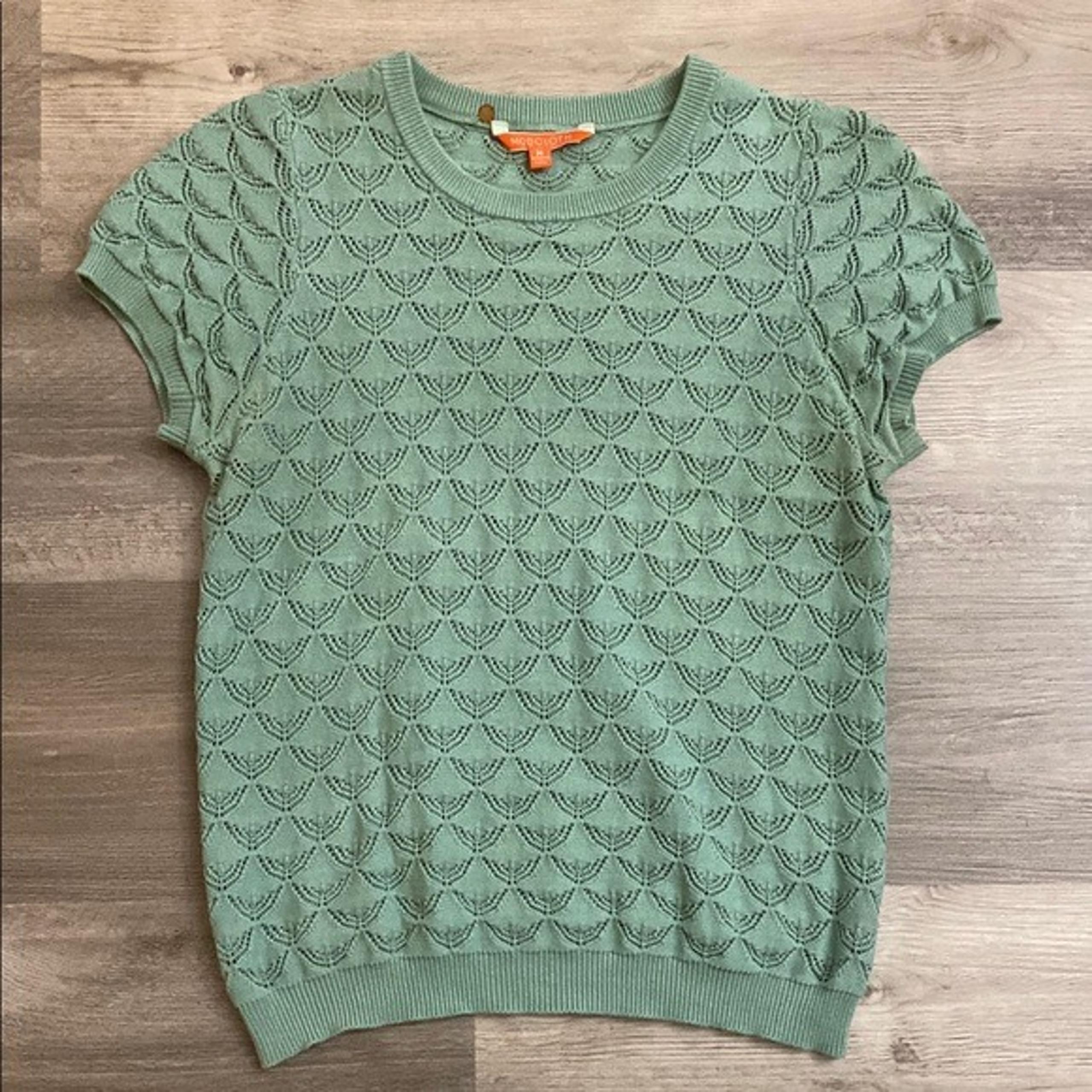Modcloth Knit 100% Cotton Green Blouse Top Shirt Women Medium Cap Short Sleeve