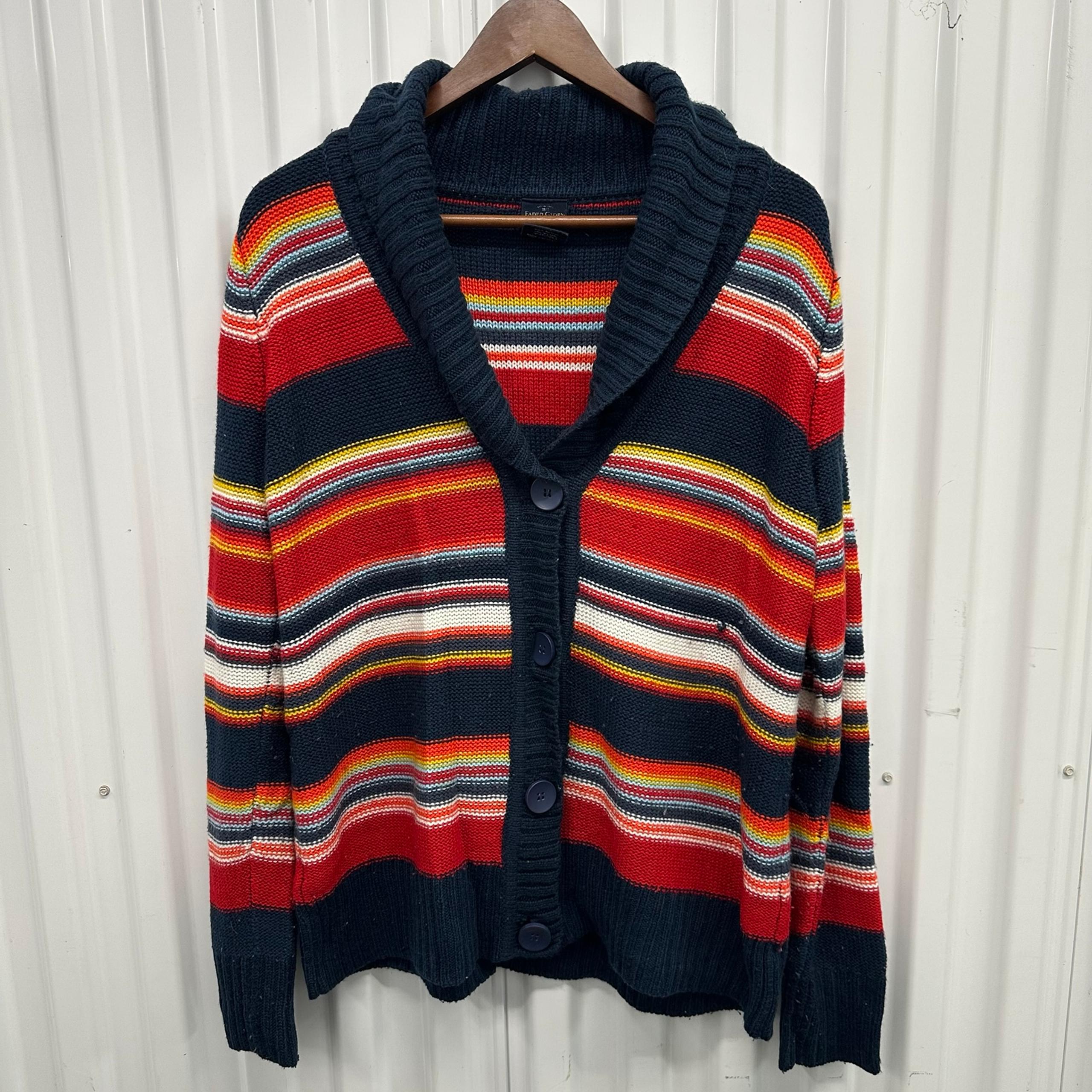 Vintage Faded Glory Multicolored Striped Cardigan Sweater