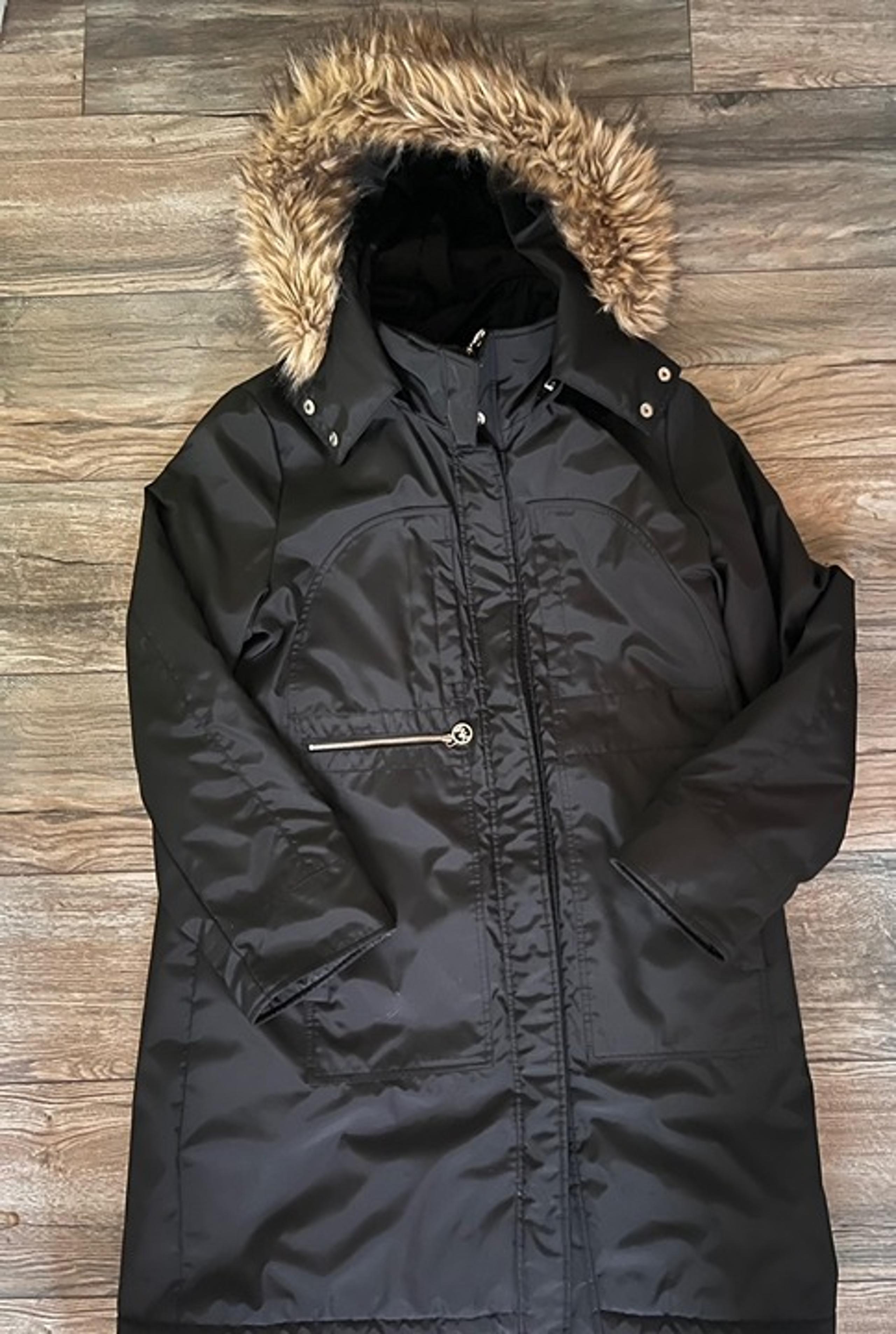 Women's Black Faux Fur Hooded Parka/Jacket-Size L - Michael Kors