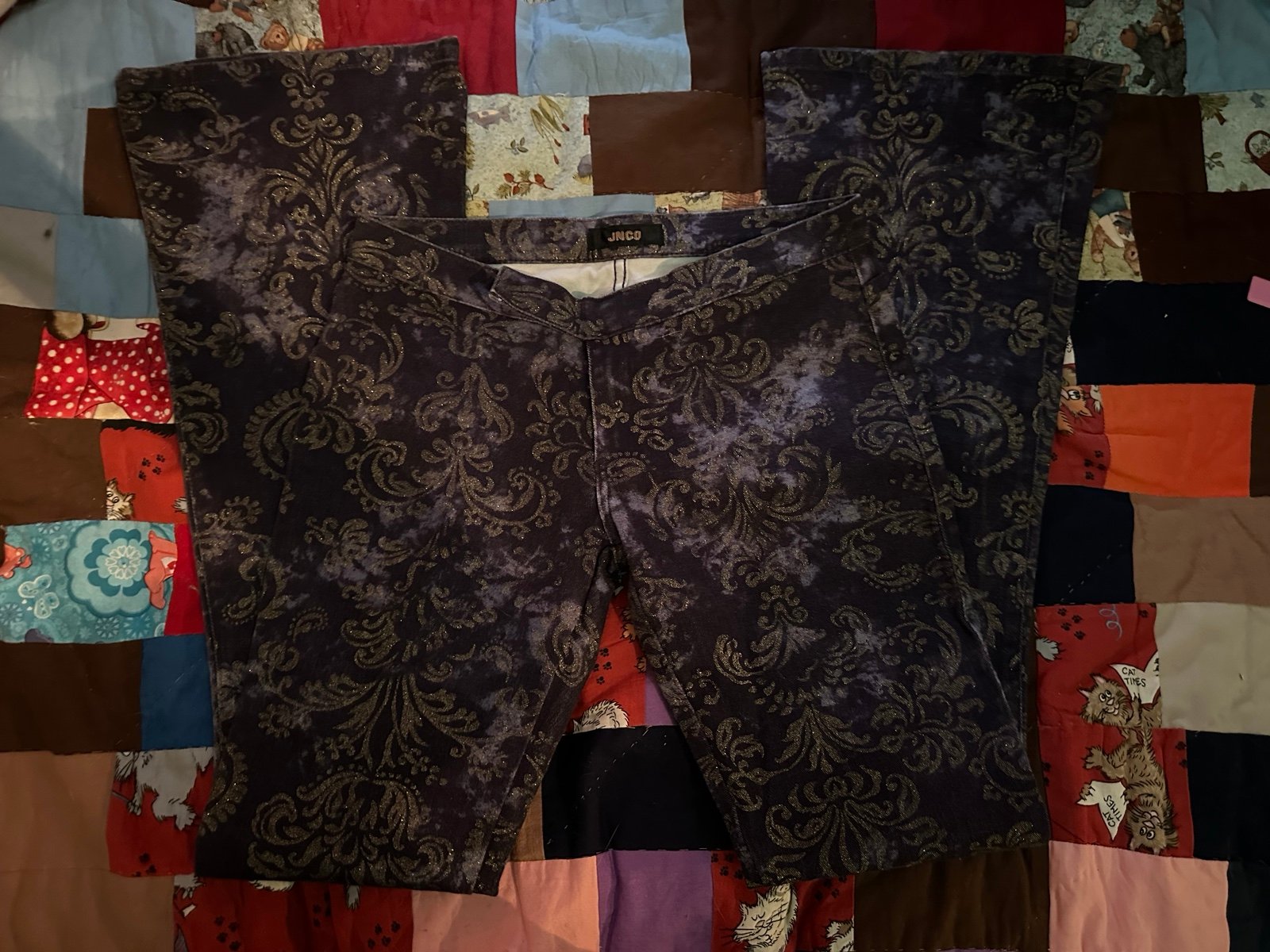 jnco bleach wash glitter flare pants