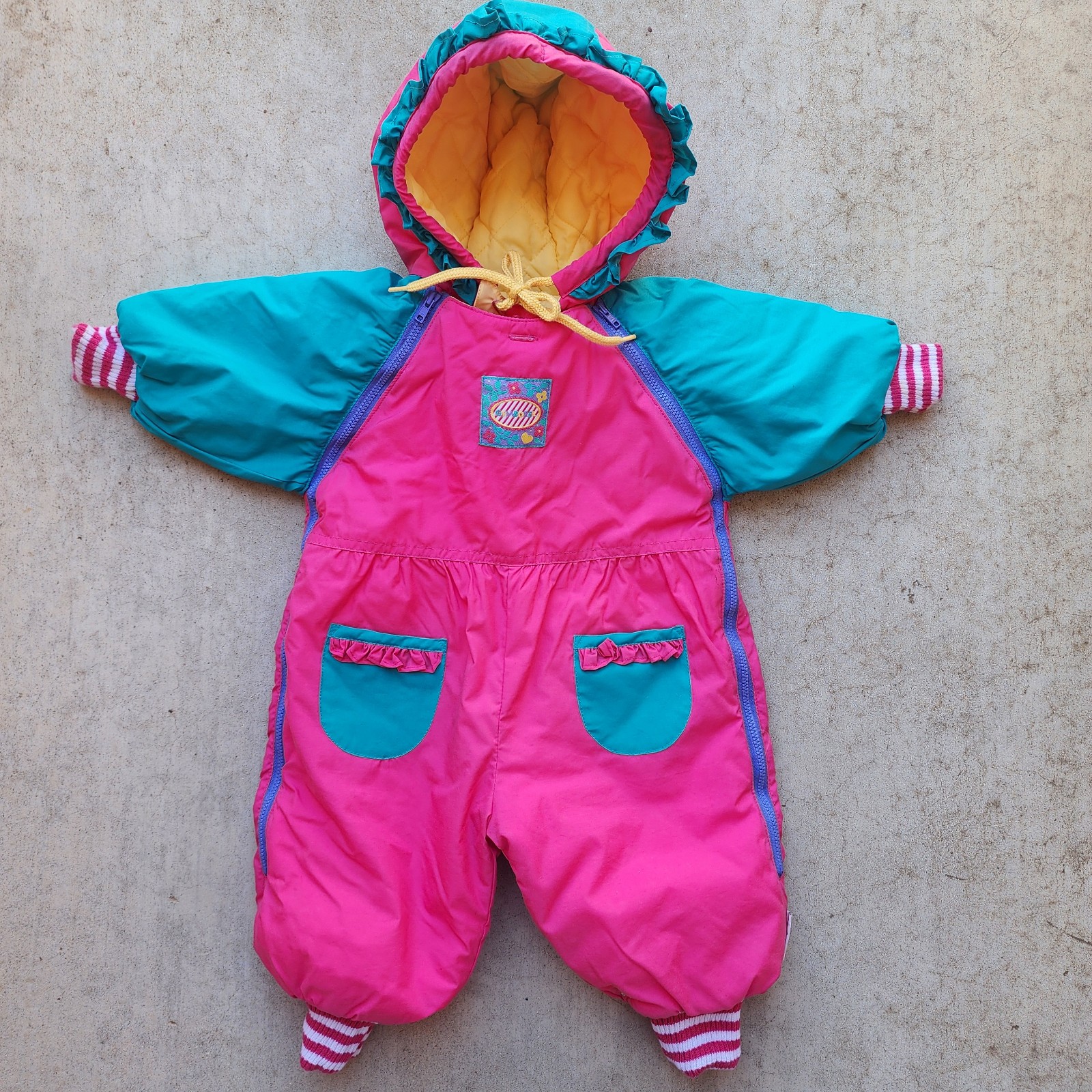 Vintage Rainbow Label Gymboree Hooded SNOWSUIT Color Block, NB-3M