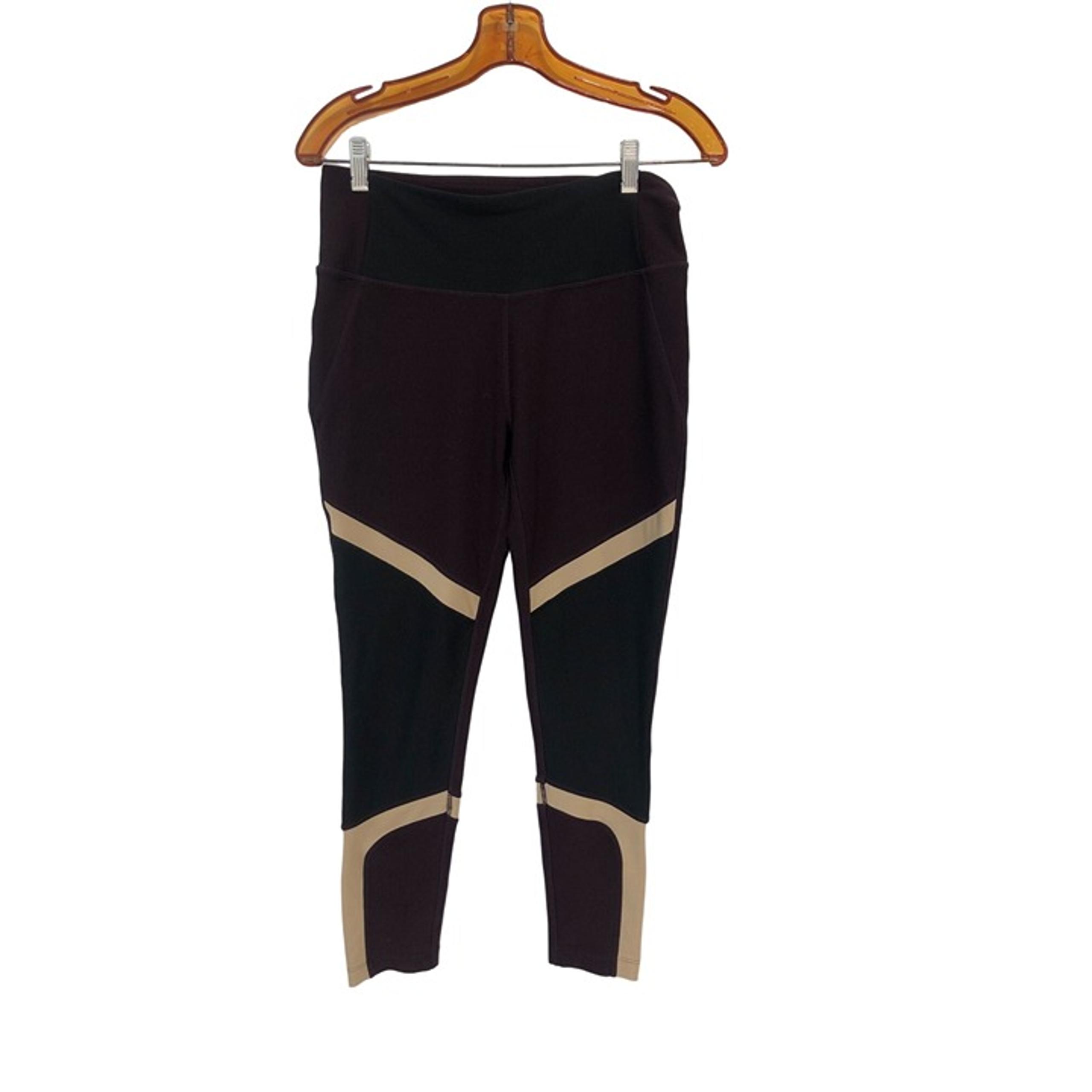 Mondetta Leggings Womens Size Medium Maroon Beige Black Activewear Pants