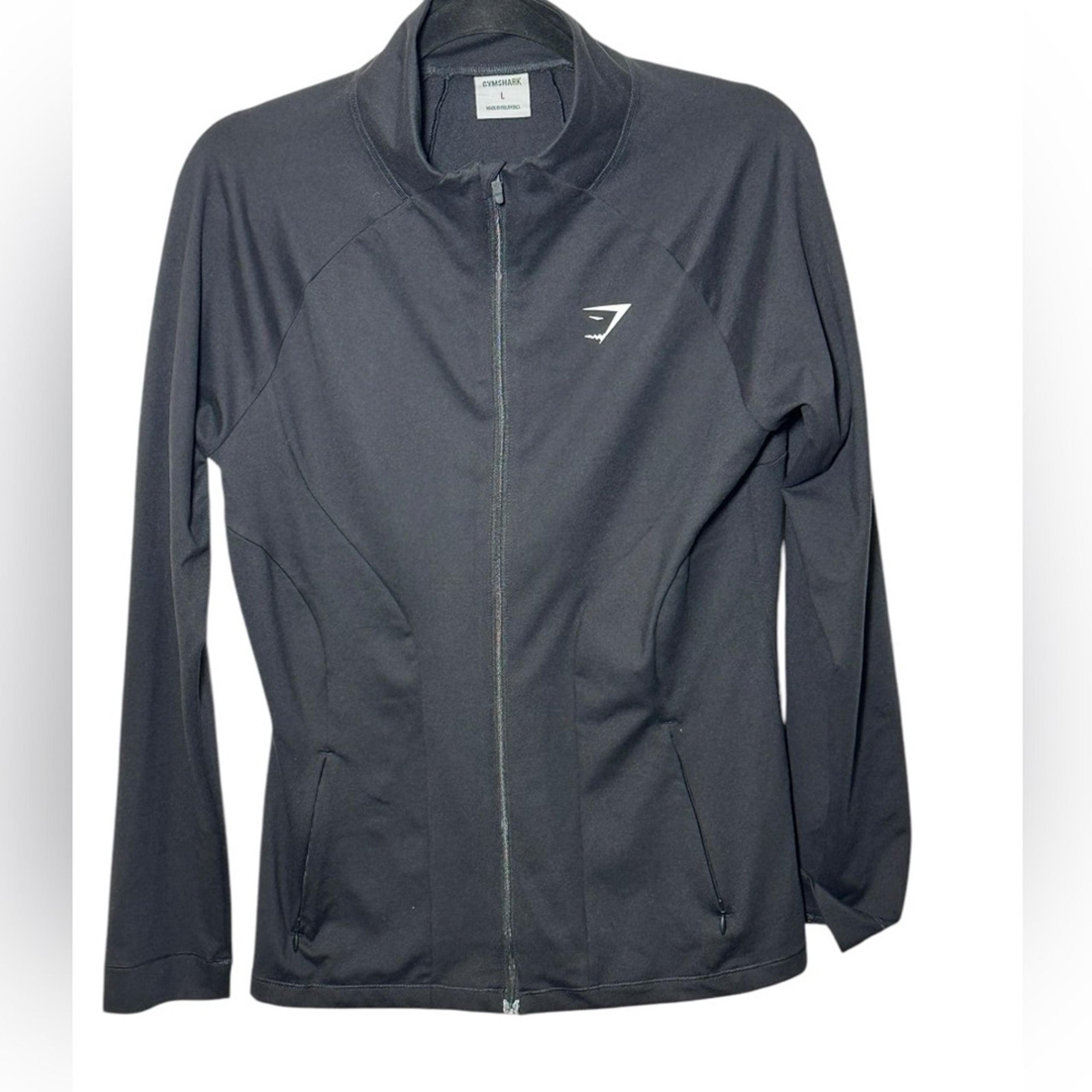 Black Training Jacket Size L High Neck Deep Zipper Full Length Zip - Gymshark