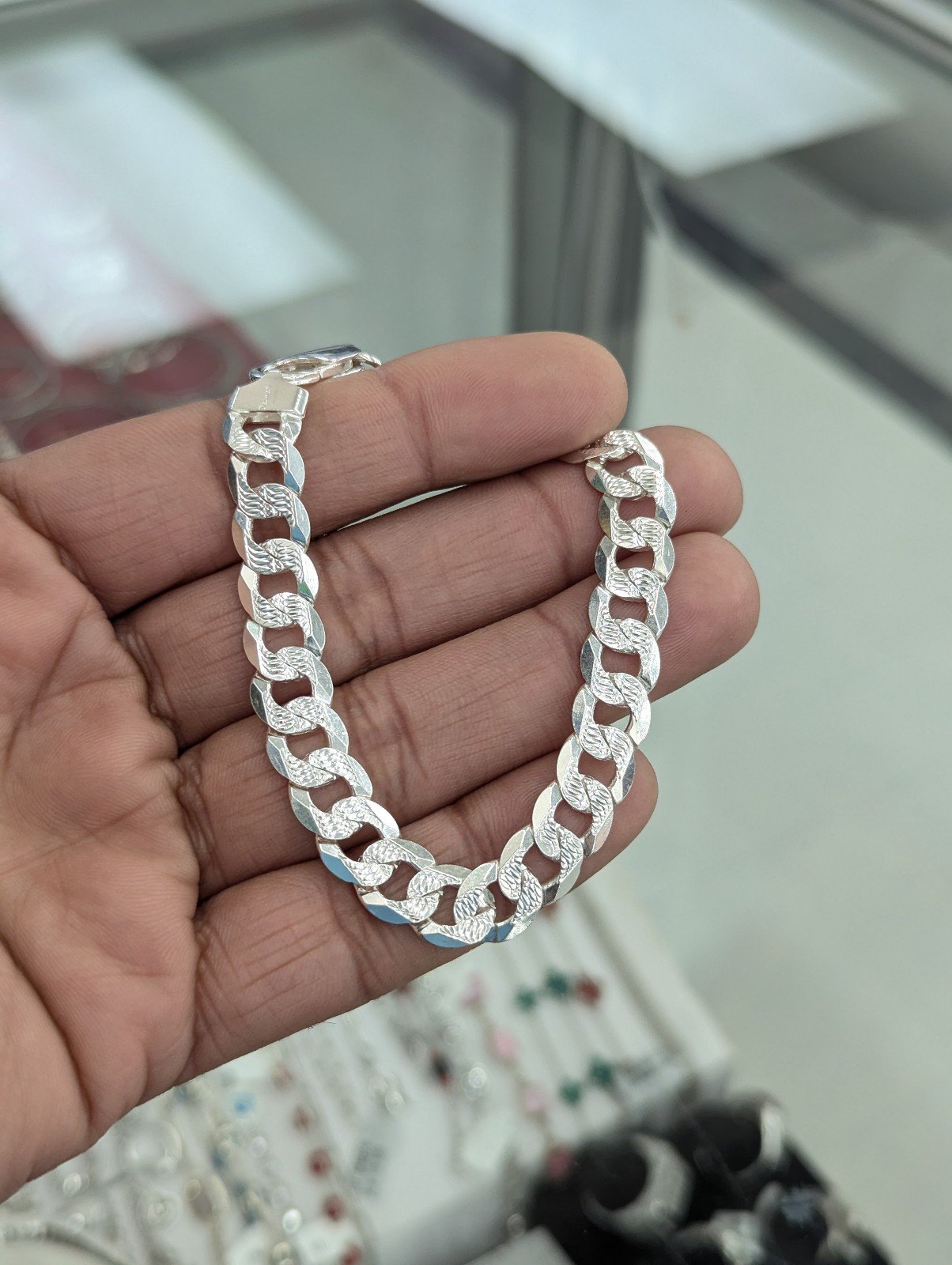 925 Sterling Silver Cuban Curb Diamond Cut Bracelet 9.8 mm 8 Inches