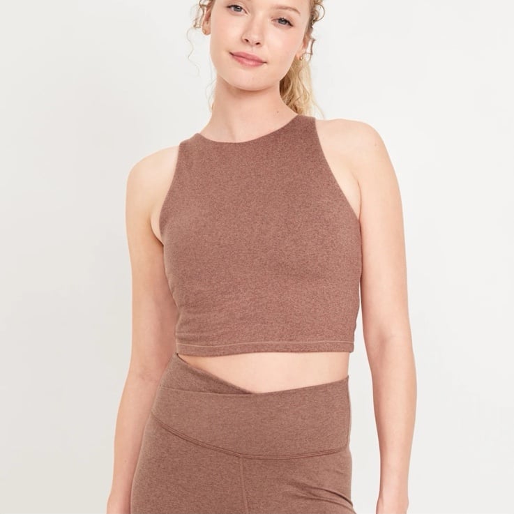 NWT OLD NAVY CloudComfy High-Neck Longline Sports Bra Color Taupe Fit & Sizing