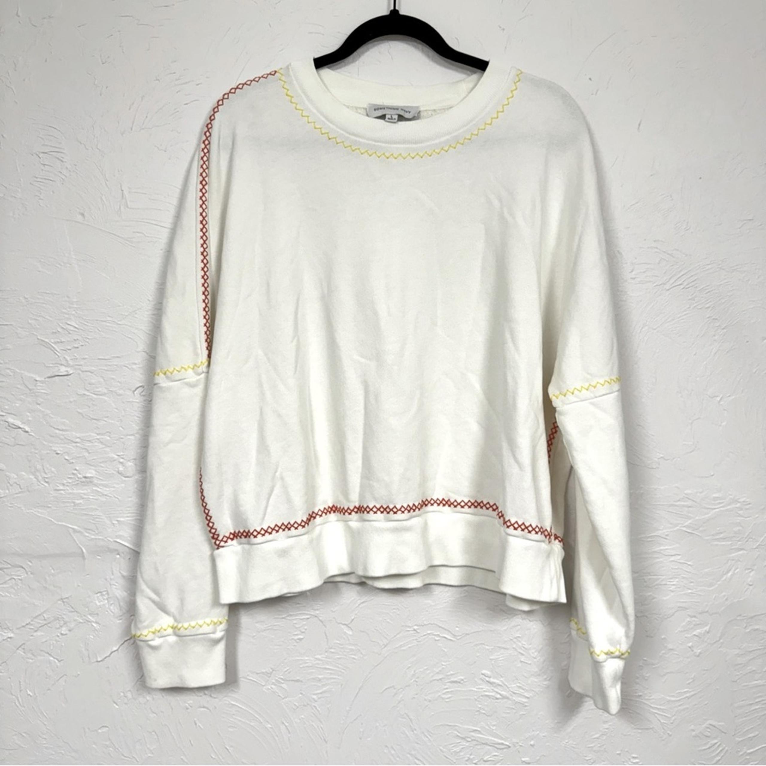 Something Navy White Contrast Stitch Sweatshirt Womens L Casual Oversized
