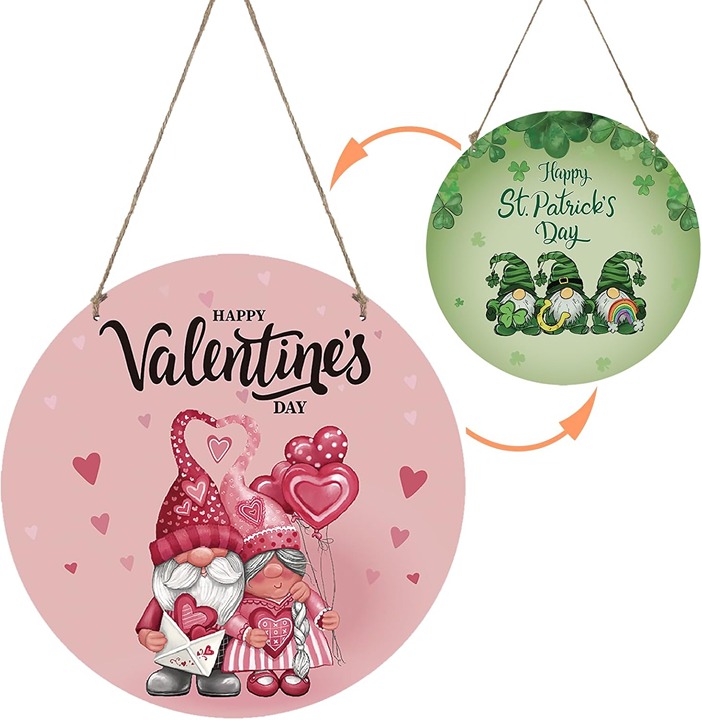 Valentines Gnomes Hanging Decor Wooden Front Door