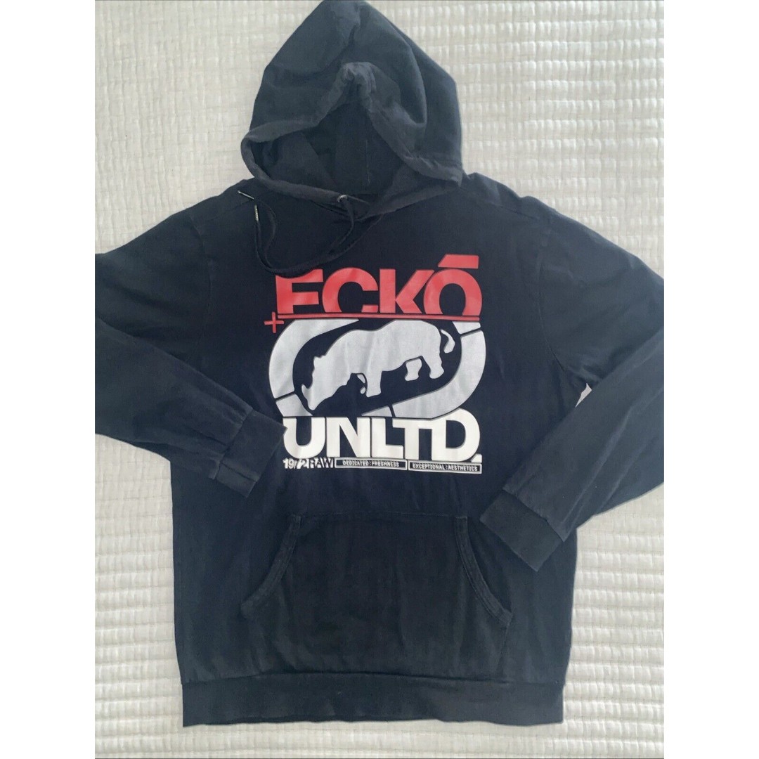Vintage Y2k Ecko Unltd Men's Black Hoodie Size Large Grunge Hip Hop Rap Skate