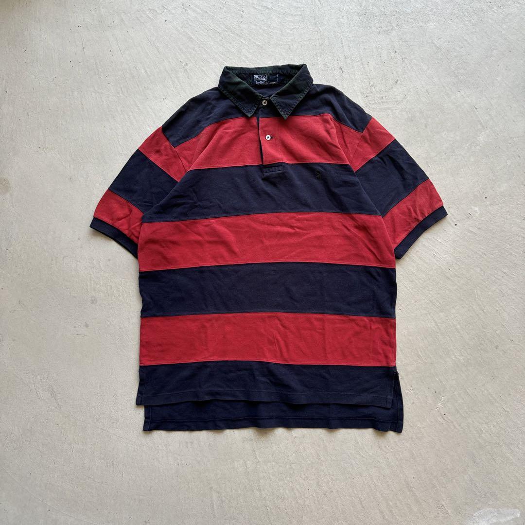 90s Polo Ralph Lauren Border Polo Shirt - Red and Black