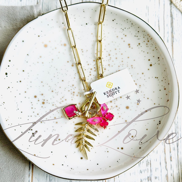 KENDRA SCOTT Bianca Butterfly Gold Charm Necklace In Pink Mix NWT