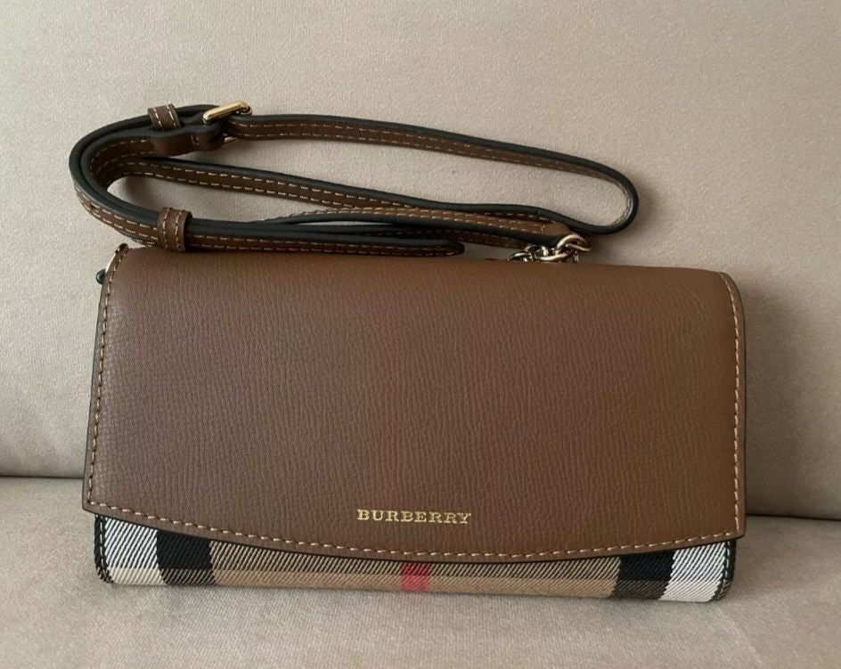 Burberry House Check and Leather Wallet With Chain