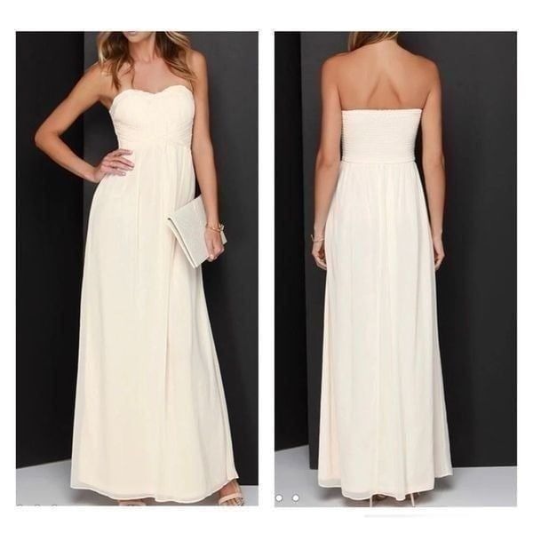 Lulus A Star is Born Cream Strapless Maxi Dress Beaded Embellished Medium