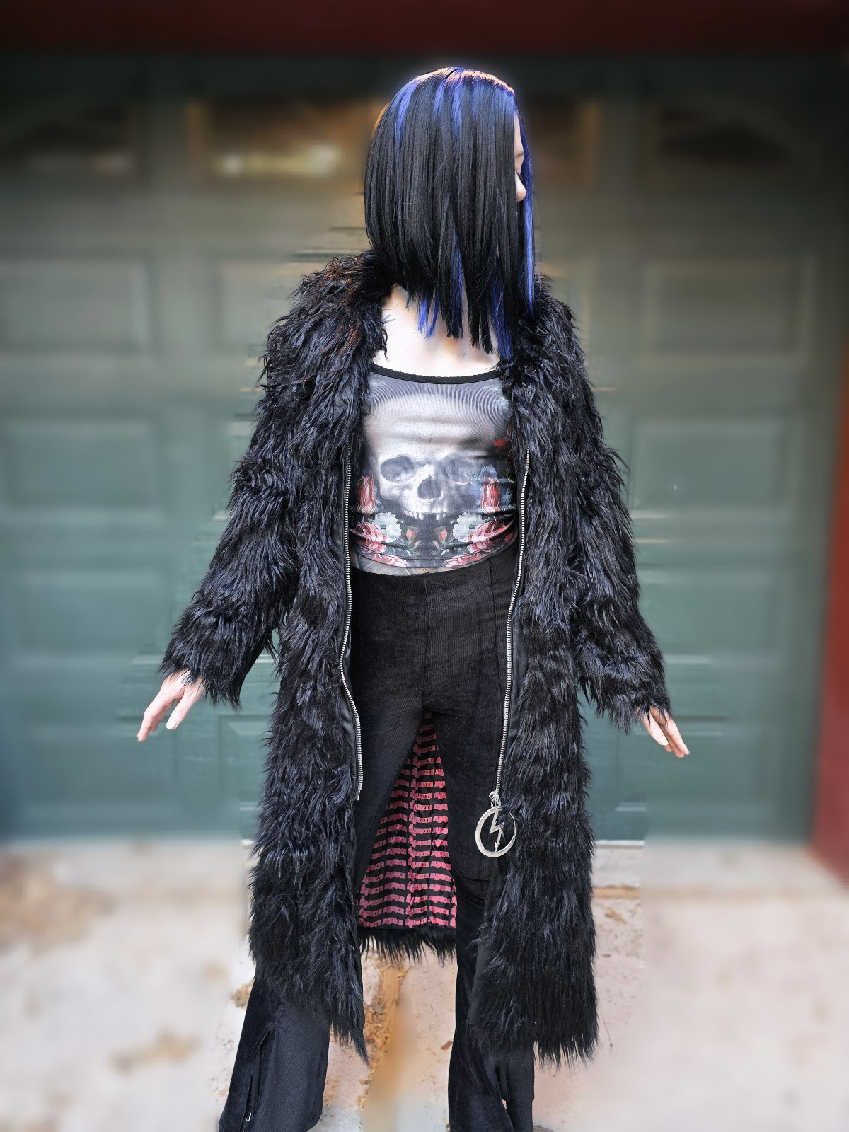 Marylin Manson Dolls kill unisex fur trench coat XS