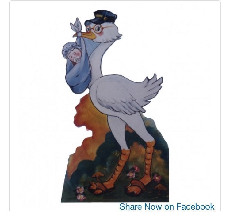 STORK WITH BABY BOY CARDBOARD CUTOUT GENDER REVEAL FREE SHIP!